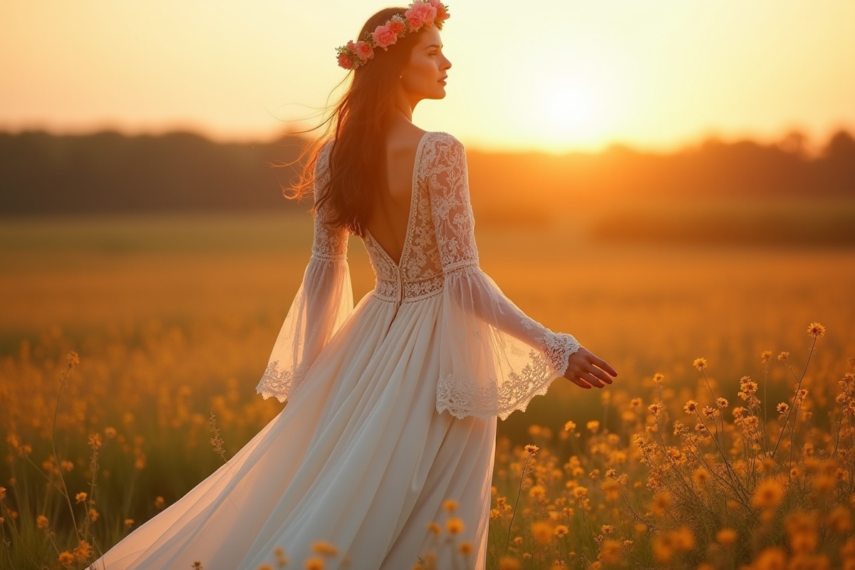 Robe de mariée bohème fluide : légèreté et mouvement
