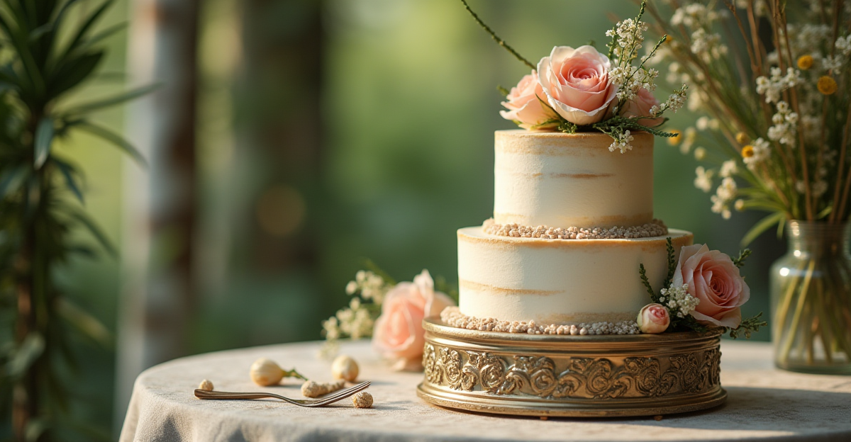 Décoration wedding cake : fleurs, dorures et style